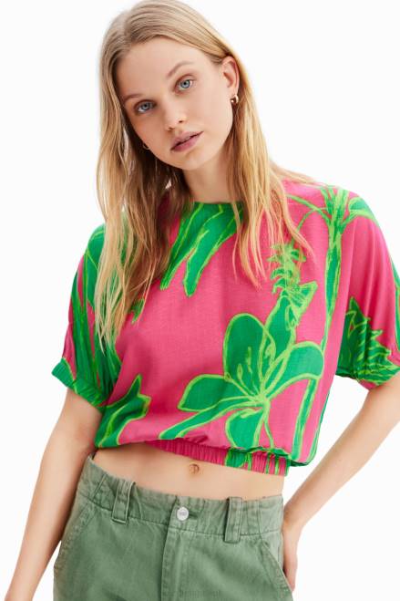 Short tropical puff-sleeve blouse Desigual Women 2ZPR775 Clothing