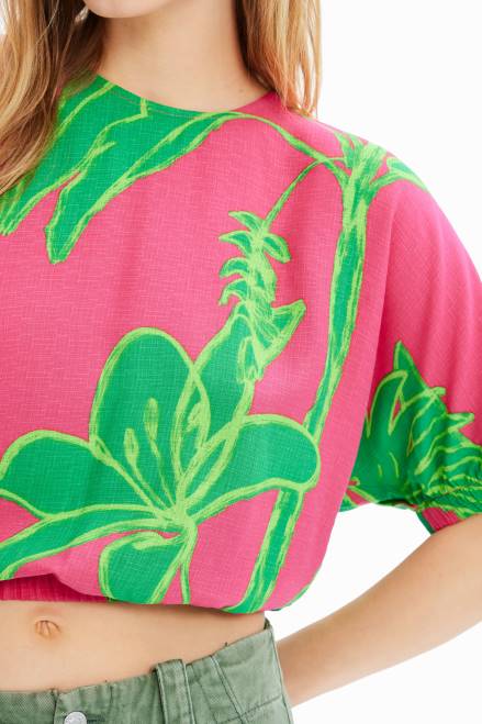 Short tropical puff-sleeve blouse Desigual Women 2ZPR775 Clothing