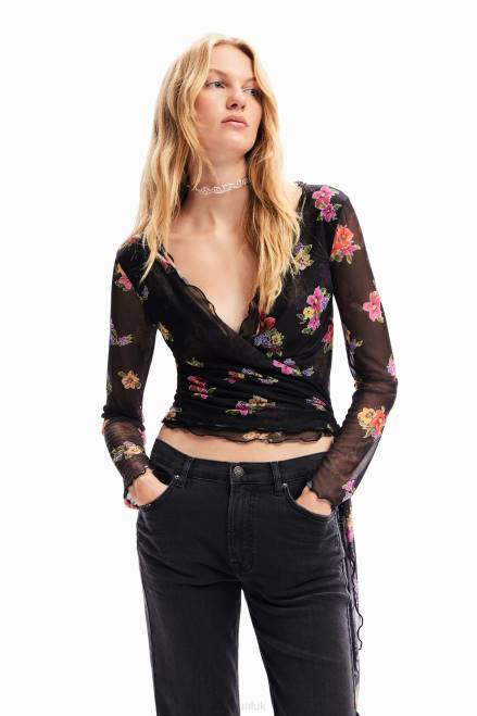 Wrap floral tulle blouse Desigual Women 2ZPR84 Clothing