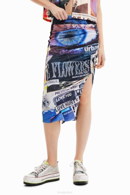Slim gathered collage midi skirt Desigual Women 2ZPR367 Clothing