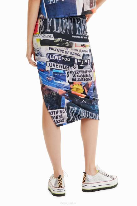 Slim gathered collage midi skirt Desigual Women 2ZPR367 Clothing