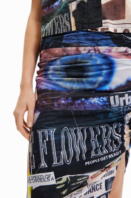 Slim gathered collage midi skirt Desigual Women 2ZPR367 Clothing