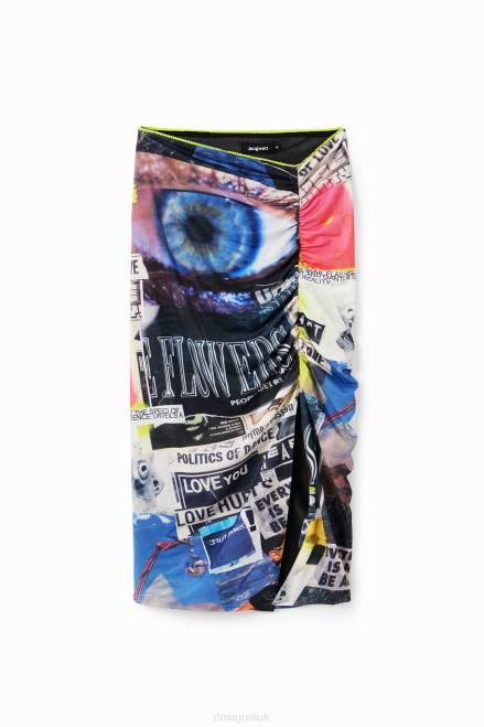 Slim gathered collage midi skirt Desigual Women 2ZPR367 Clothing