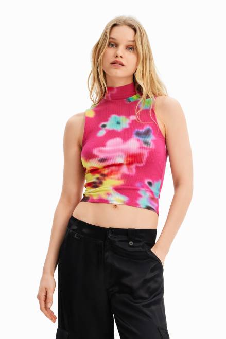 Floral ribbed sleeveless T-shirt Desigual Women 2ZPR434 Clothing