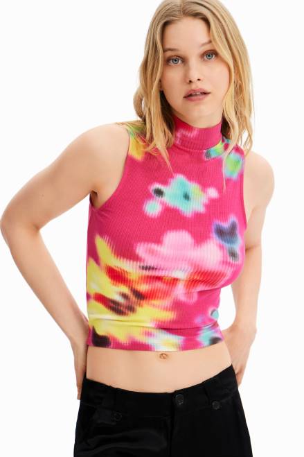 Floral ribbed sleeveless T-shirt Desigual Women 2ZPR434 Clothing