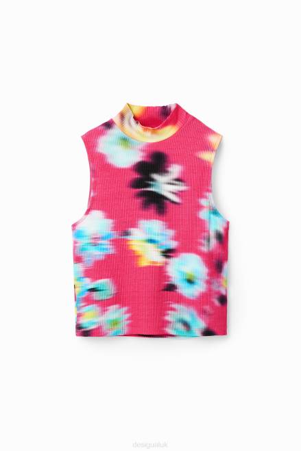 Floral ribbed sleeveless T-shirt Desigual Women 2ZPR434 Clothing