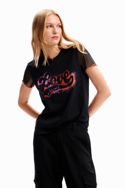 Graffiti Love T-shirt Desigual Women 2ZPR36 Clothing