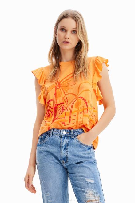 Illustration ruffle T-shirt Desigual Women 2ZPR967 Clothing