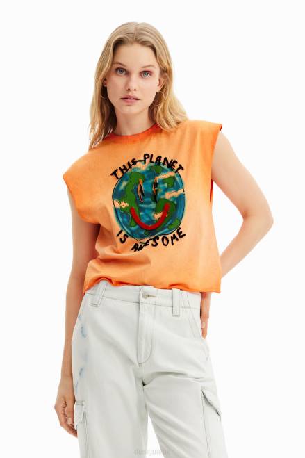 Planet washed-effect T-shirt Desigual Women 2ZPR409 Clothing