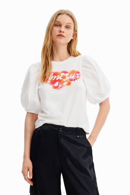 Puff-sleeve message T-shirt Desigual Women 2ZPR298 Clothing
