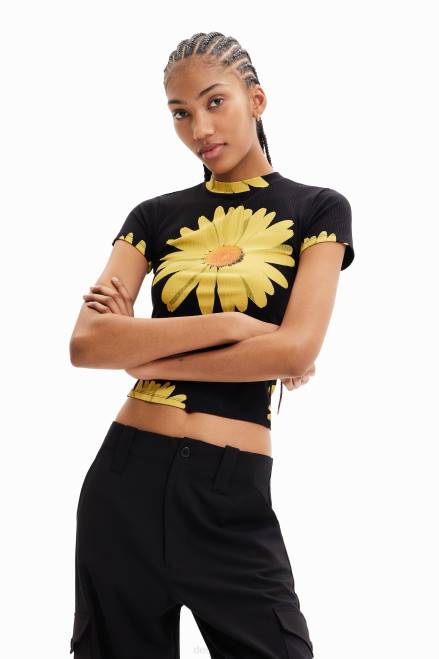 Ribbed daisy T-shirt Desigual Women 2ZPR89 Clothing