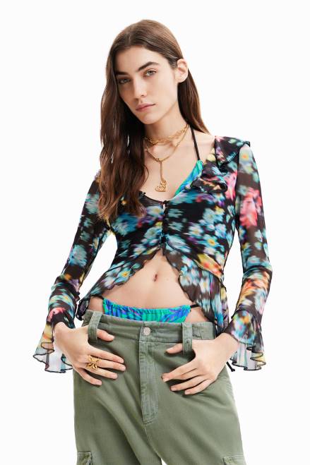 Ruffled floral T-shirt Desigual Women 2ZPR608 Clothing