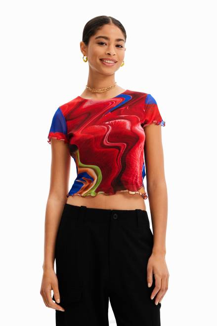 Short marbled tulle T-shirt Desigual Women 2ZPR959 Clothing