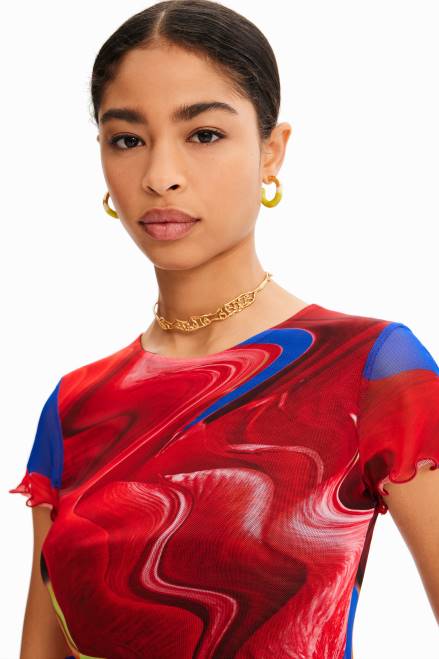 Short marbled tulle T-shirt Desigual Women 2ZPR959 Clothing