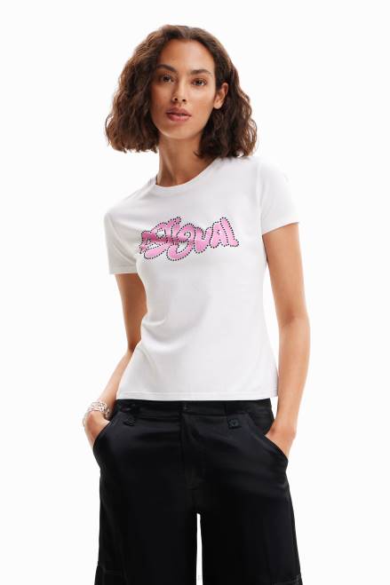Short-sleeve rhinestone T-shirt Desigual Women 2ZPR803 Clothing