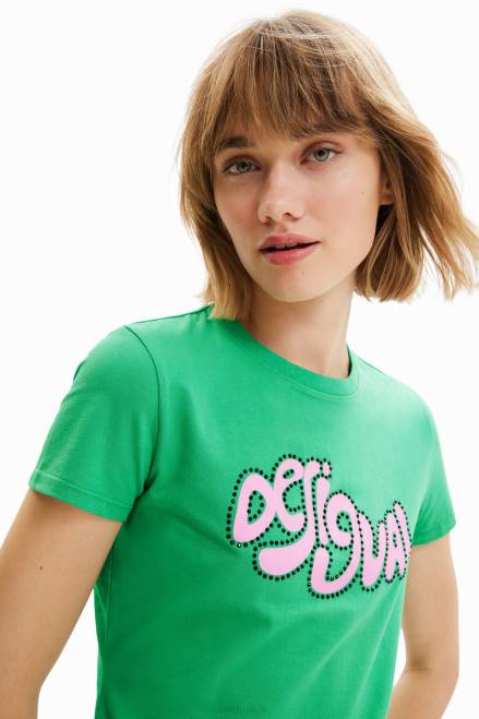 Short-sleeve rhinestone T-shirt Desigual Women 2ZPR808 Clothing