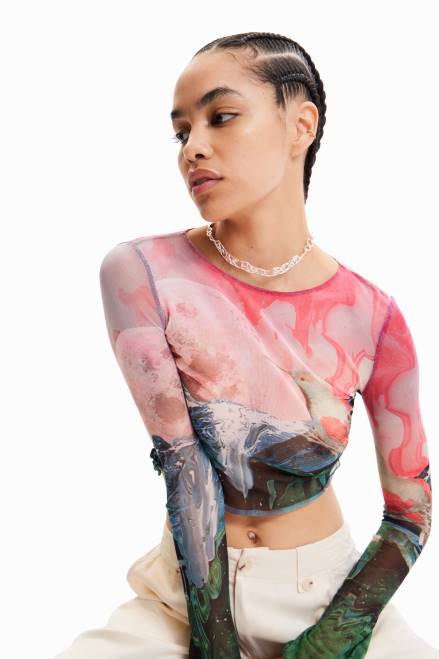 Short slim fantasy T-shirt Desigual Women 2ZPR528 Clothing