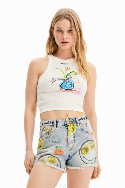 Slim ribbed illustration T-shirt Desigual Women 2ZPR580 Clothing