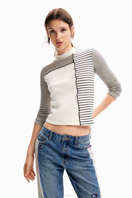 Slim striped patchwork T-shirt Desigual Women 2ZPR122 Clothing