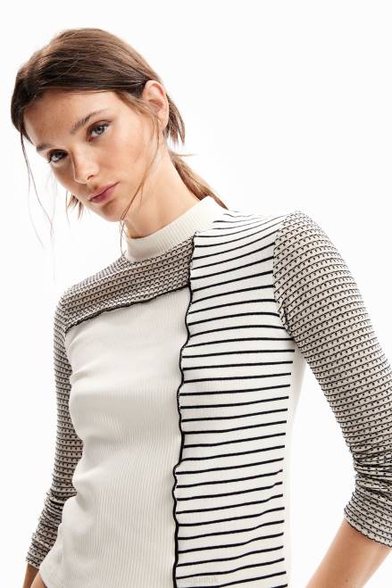 Slim striped patchwork T-shirt Desigual Women 2ZPR122 Clothing