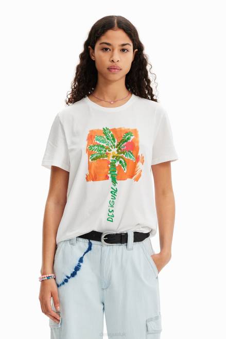 Tropical palm tree T-shirt Desigual Women 2ZPR940 Clothing