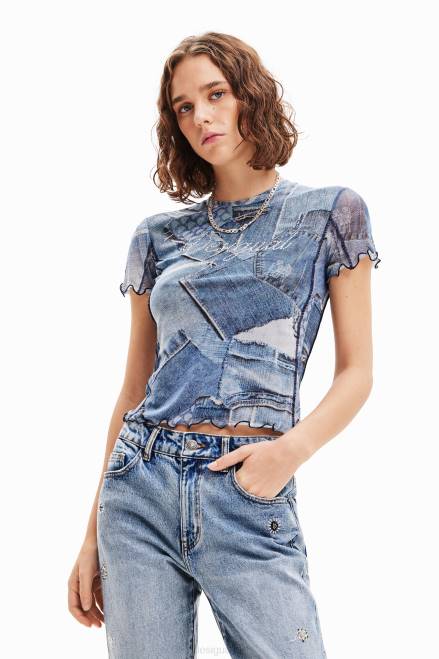 Tulle patchwork denim T-shirt Desigual Women 2ZPR42 Clothing