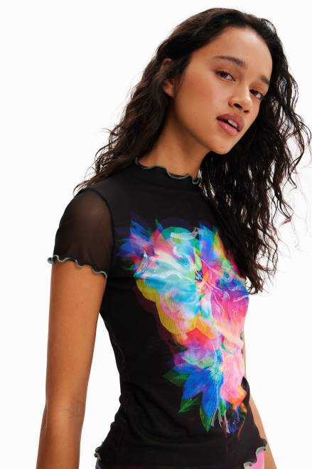 Tulle slim floral T-shirt Desigual Women 2ZPR848 Clothing