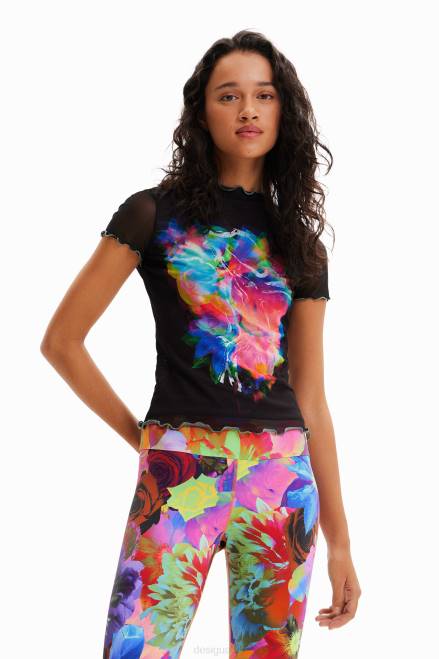 Tulle slim floral T-shirt Desigual Women 2ZPR848 Clothing