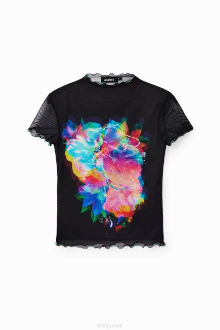 Tulle slim floral T-shirt Desigual Women 2ZPR848 Clothing