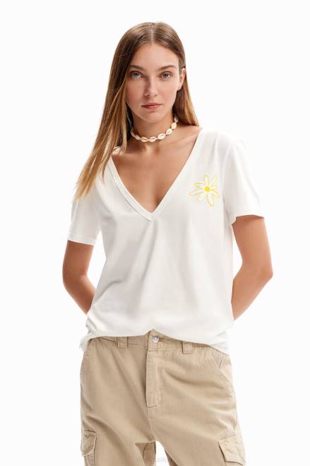 V-neck flower T-shirt Desigual Women 2ZPR1142 Clothing