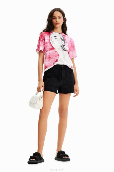 Embroidered denim shorts Desigual Women 2ZPR323 Clothing