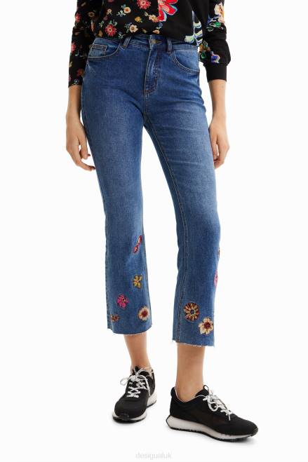 Floral embroidery flare cropped jeans Desigual Women 2ZPR1013 Clothing