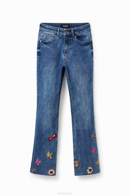 Floral embroidery flare cropped jeans Desigual Women 2ZPR1013 Clothing