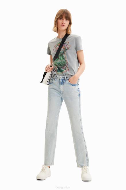 Rhinestone straight jeans Desigual Women 2ZPR583 Clothing