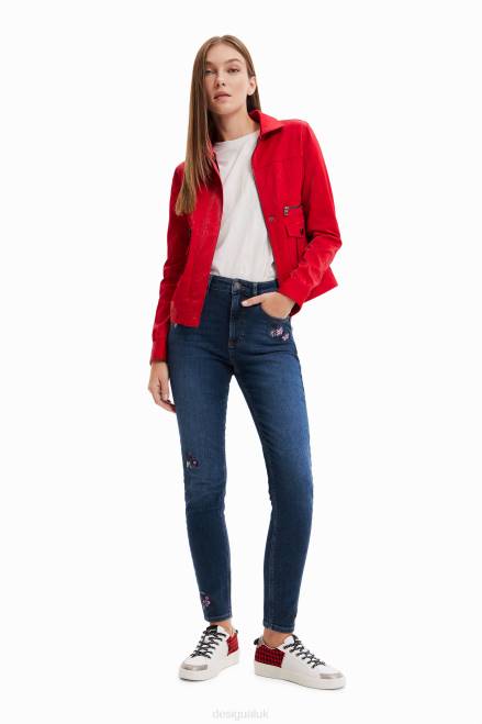 Skinny push-up jeans with embroidered flowers Desigual Women 2ZPR564 Clothing