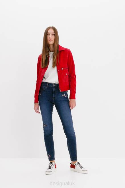 Skinny push-up jeans with embroidered flowers Desigual Women 2ZPR564 Clothing