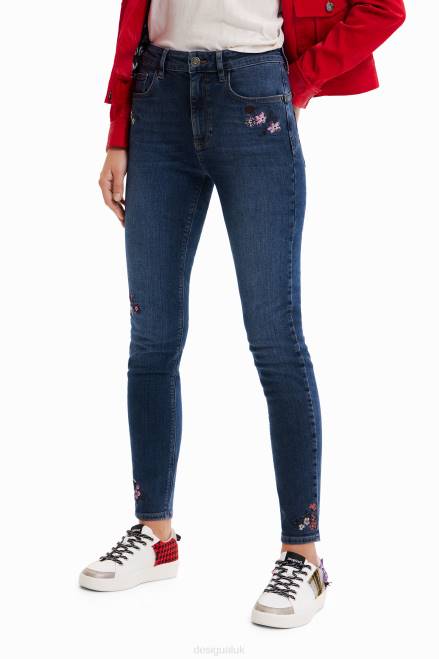 Skinny push-up jeans with embroidered flowers Desigual Women 2ZPR564 Clothing