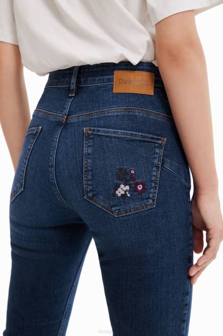 Skinny push-up jeans with embroidered flowers Desigual Women 2ZPR564 Clothing