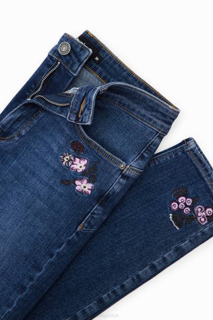 Skinny push-up jeans with embroidered flowers Desigual Women 2ZPR564 Clothing