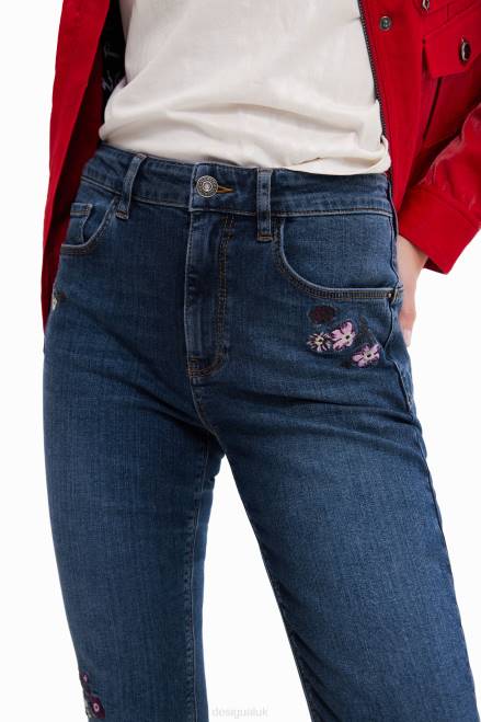 Skinny push-up jeans with embroidered flowers Desigual Women 2ZPR564 Clothing
