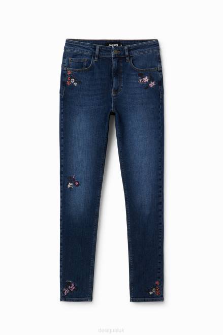 Skinny push-up jeans with embroidered flowers Desigual Women 2ZPR564 Clothing