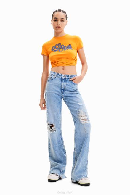 Wide-leg rhinestone jeans Desigual Women 2ZPR302 Clothing