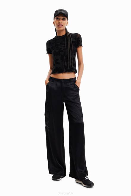 Wide-leg satin cargo trousers Desigual Women 2ZPR366 Clothing