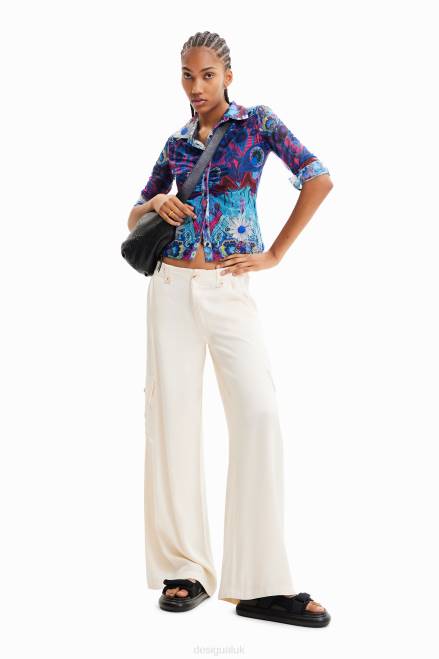 Wide-leg satin cargo trousers Desigual Women 2ZPR491 Clothing